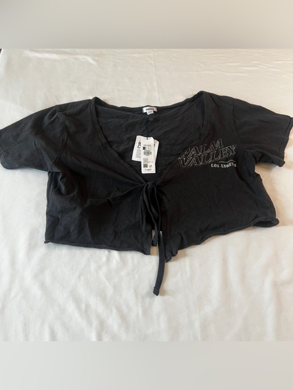 NWT Garage Palm Valley Los Angeles Tie Front Crop Top XS Black Eagle Graphic Y2K